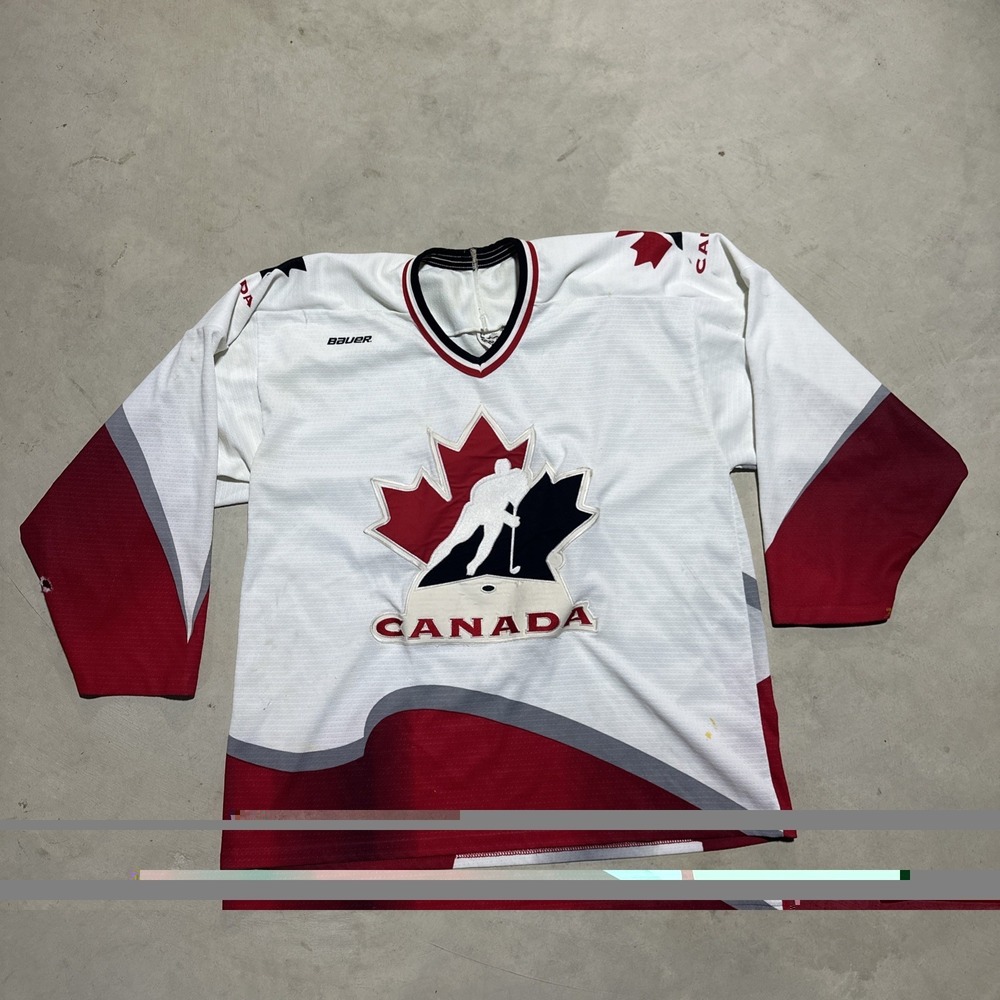 Vintage Bauer Canada Ice Hockey White Jersey Mens Shirt Sport Trickot Rare SZ L